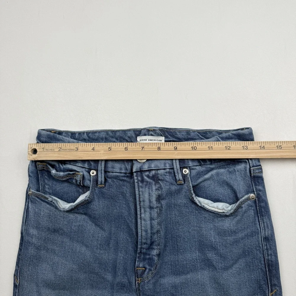 Good American Jeans Womens 4 27 Distressed High Rise Straight Leg Denim Classic‎